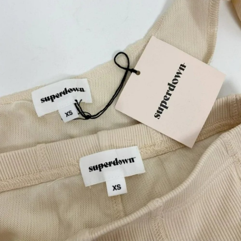 Superdown Lizzy Ribbed Short Set in Tan - Picture 7 of 8